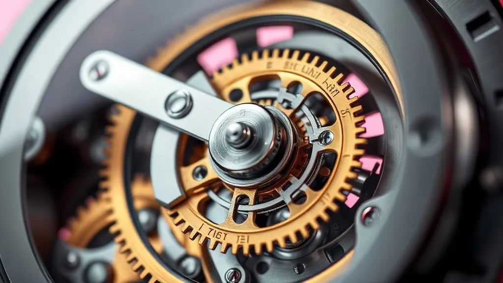Close-up of a high-end mechanical clockwork mechanism, gold